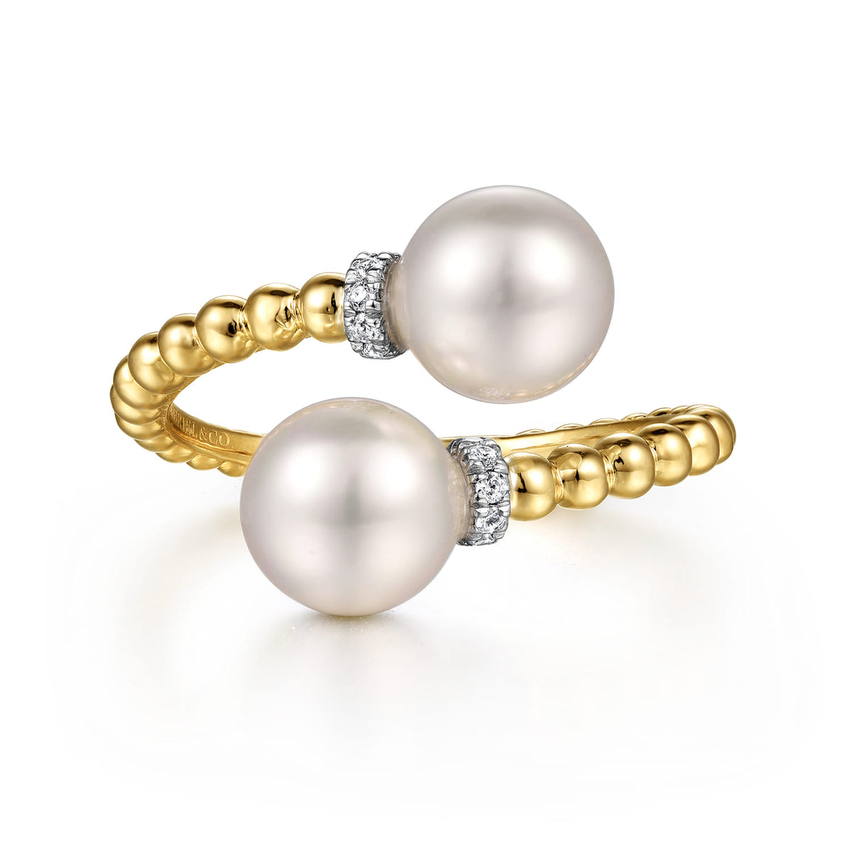14K White-Yellow Gold Diamond and Pearl Bujukan Bypass Ring — Gabriel & Co. LR52200M45PL