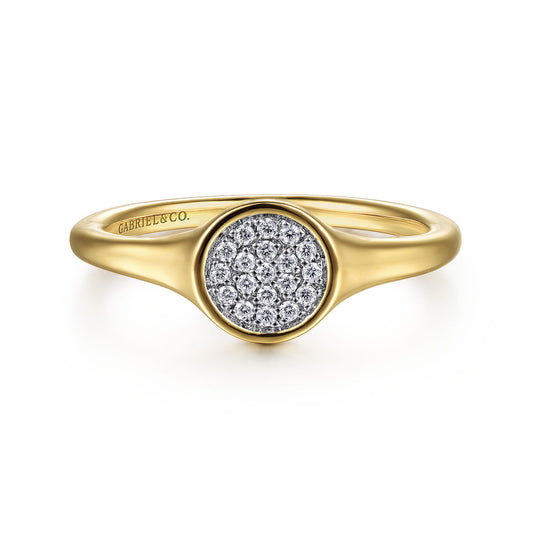 14K Yellow Gold Cluster Pavé Diamond Signet Promise Ring — Gabriel & Co. LR52238Y45JJ