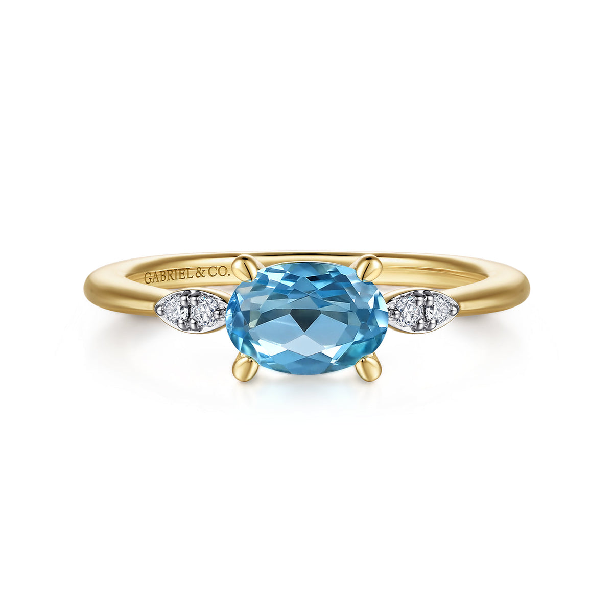 14K Yellow Gold Oval Blue Topaz and Diamond Promise Ring — Gabriel & Co. LR52245Y45BT