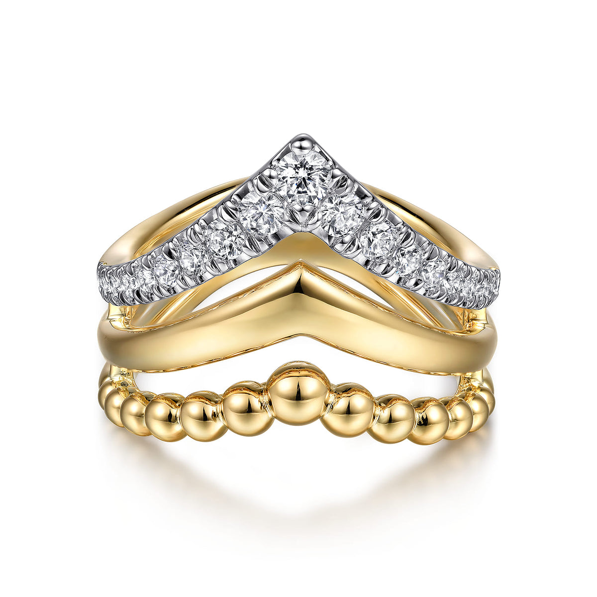 14K Yellow Gold Triple Row Bujukan Chevron Diamond Ring — Gabriel & Co. LR52348Y45JJ