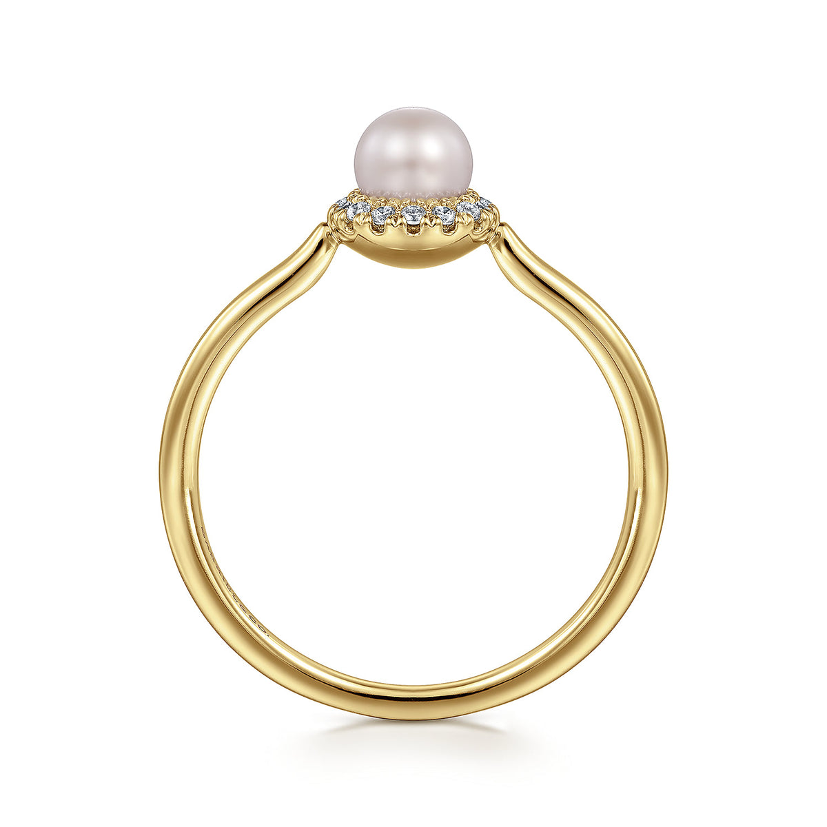 14K Yellow Gold Pearl Promise Ring with Diamond Halo — Gabriel & Co. LR52419Y45PL