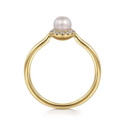 14K Yellow Gold Pearl Promise Ring with Diamond Halo — Gabriel & Co. LR52419Y45PL