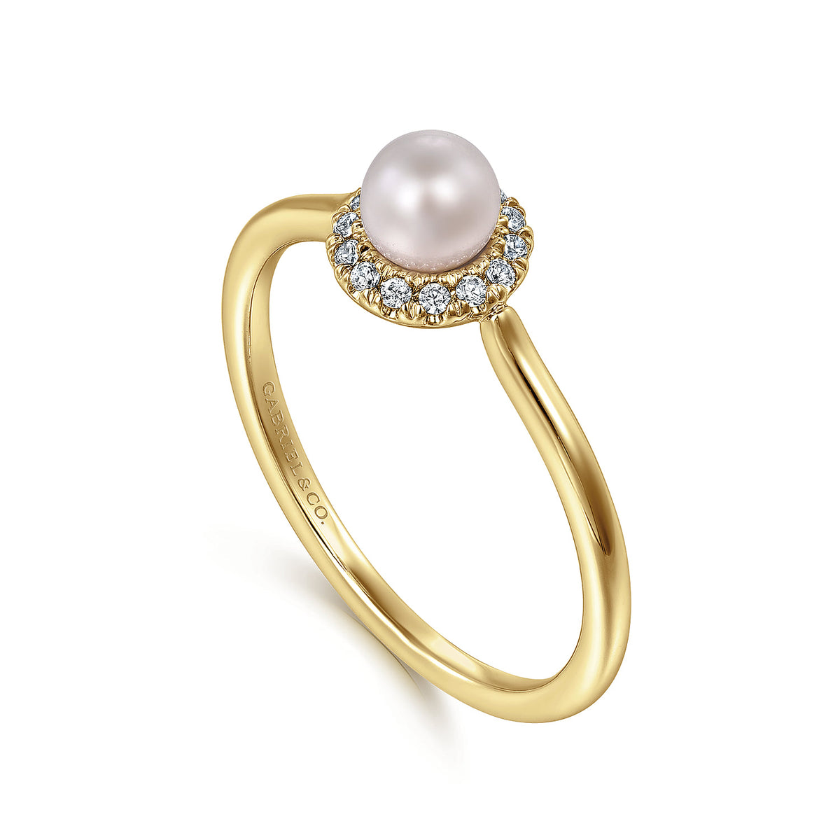 14K Yellow Gold Pearl Promise Ring with Diamond Halo — Gabriel & Co. LR52419Y45PL