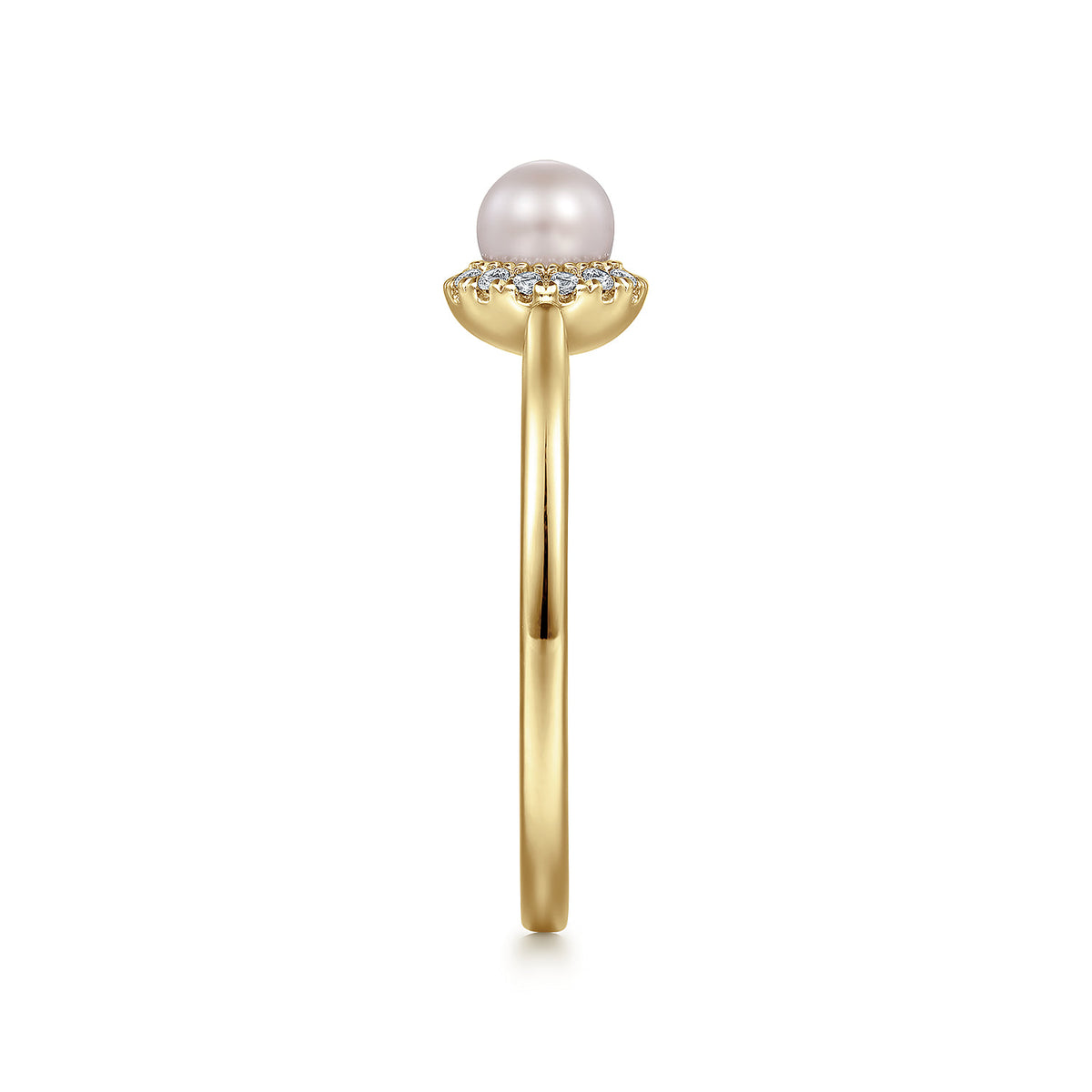 14K Yellow Gold Pearl Promise Ring with Diamond Halo — Gabriel & Co. LR52419Y45PL
