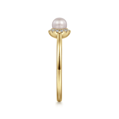 14K Yellow Gold Pearl Promise Ring with Diamond Halo — Gabriel & Co. LR52419Y45PL