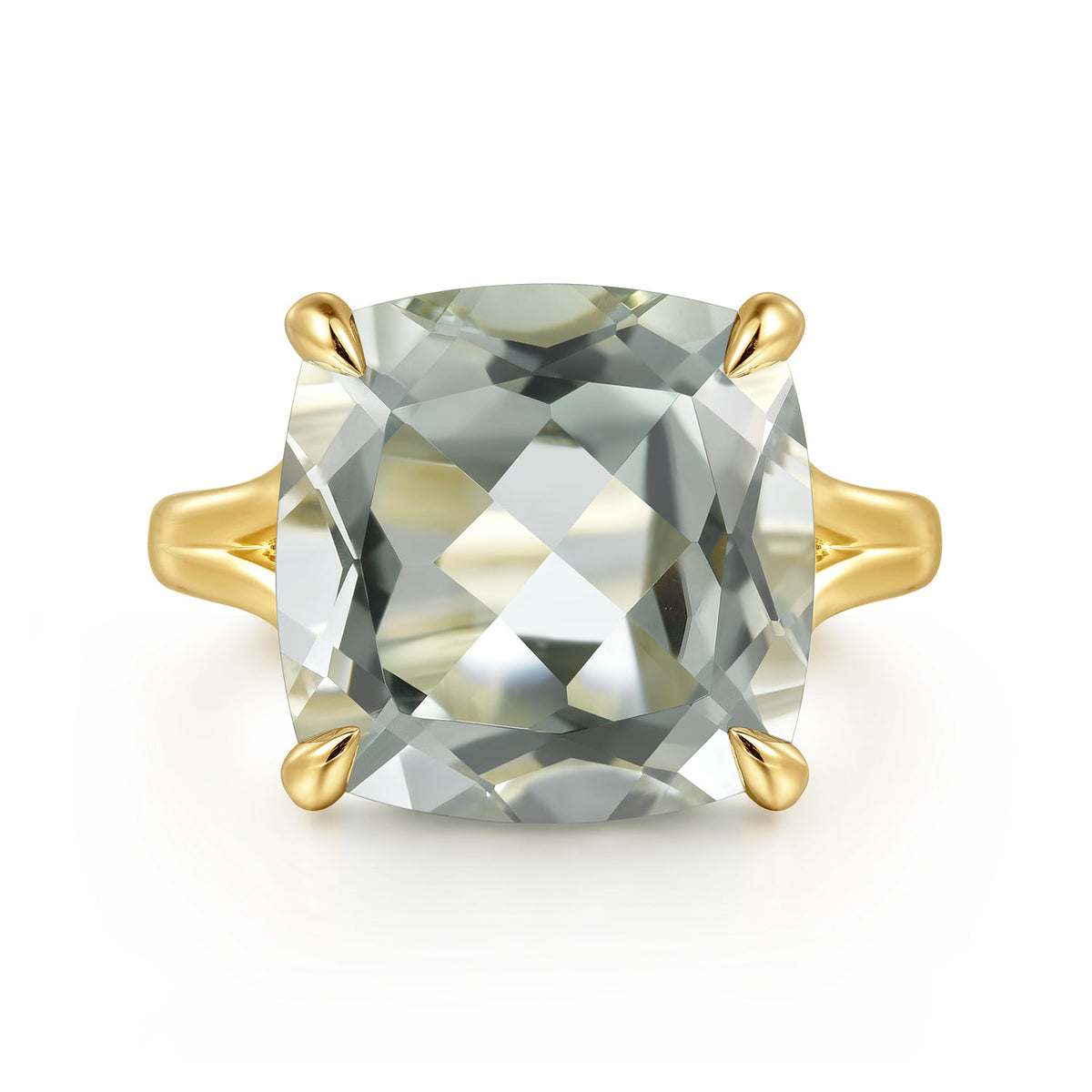 14K Yellow Gold Cushion Cut Green Amethyst Ladies Ring — Gabriel & Co. LR52518Y4JGA