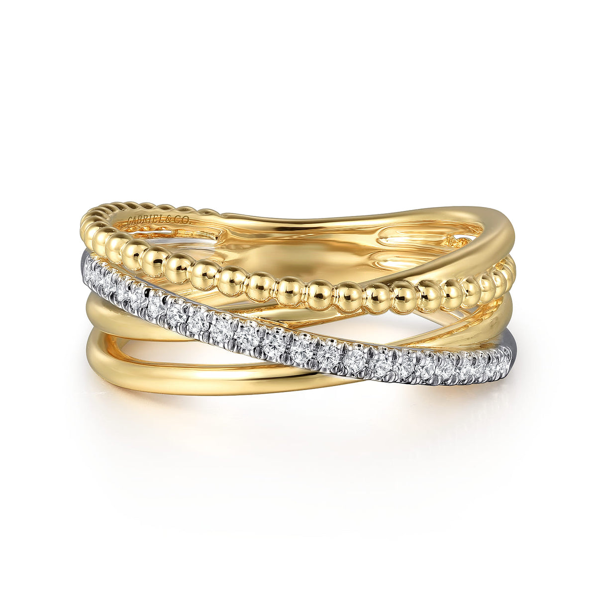 14K White & Yellow Gold Diamond Criss Cross Ring-Bujukan — Gabriel & Co. LR52551M45JJ