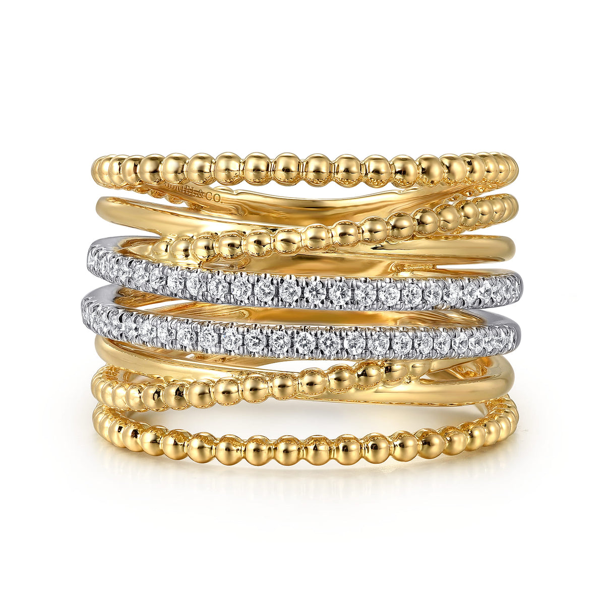 14K White and Yellow Gold Diamond Bujukan Easy Stackable Ladies Ring — Gabriel & Co. LR52559M45JJ