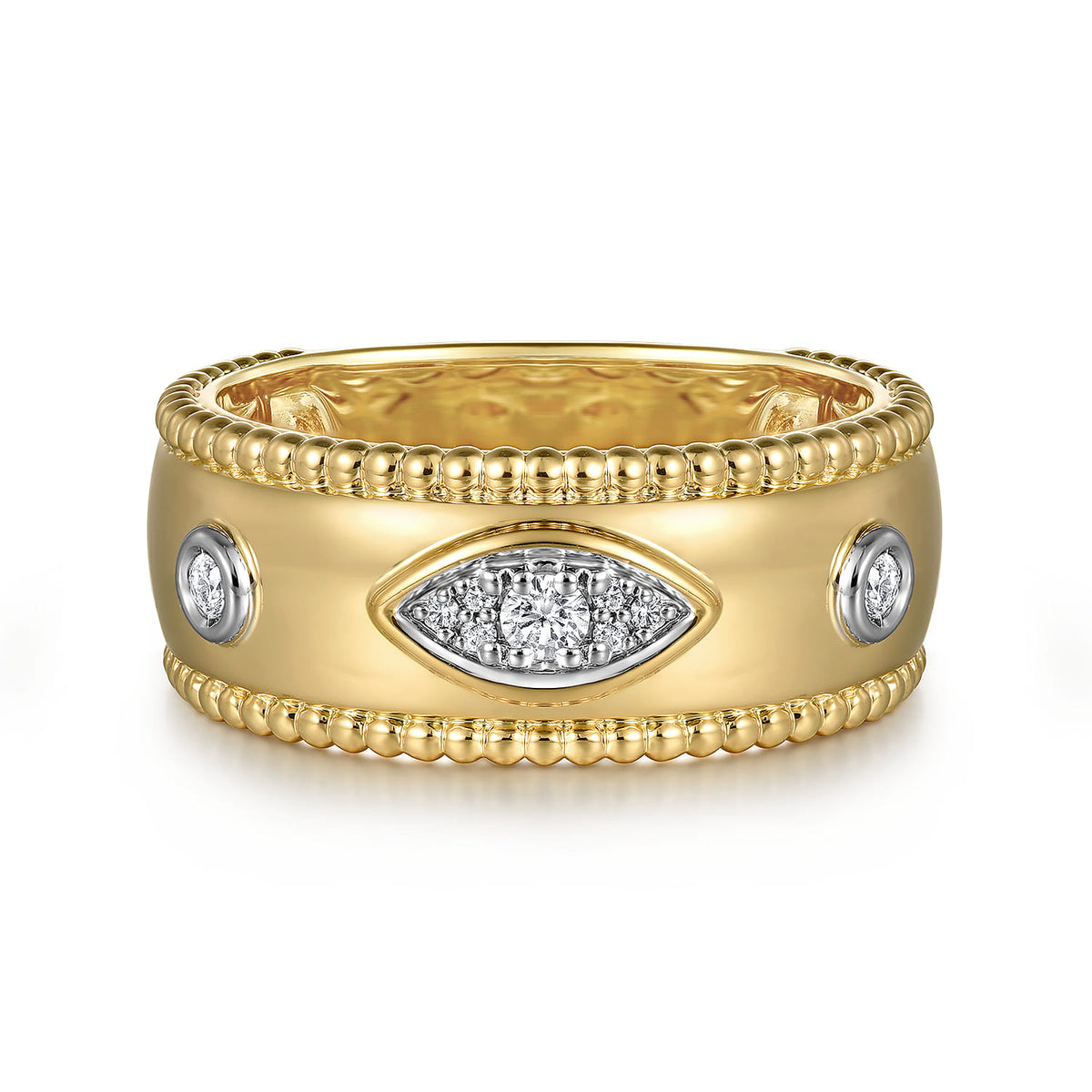 14K Yellow Gold Diamond Bujukan Wide Band Ladies Ring — Gabriel & Co. LR52560Y45JJ