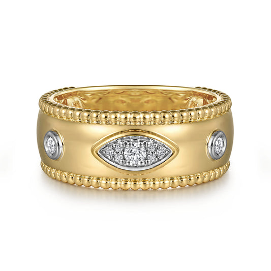 14K Yellow Gold Diamond Bujukan Wide Band Ladies Ring — Gabriel & Co. LR52560Y45JJ