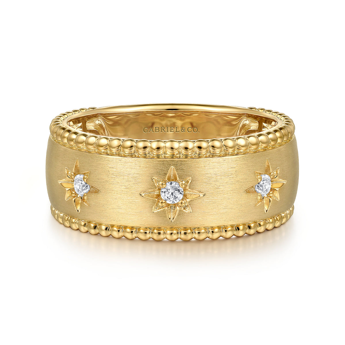 Wide Band Ring 14K Yellow Gold Diamond 0.08ct Bujukan — Gabriel & Co. LR52572Y45JJ