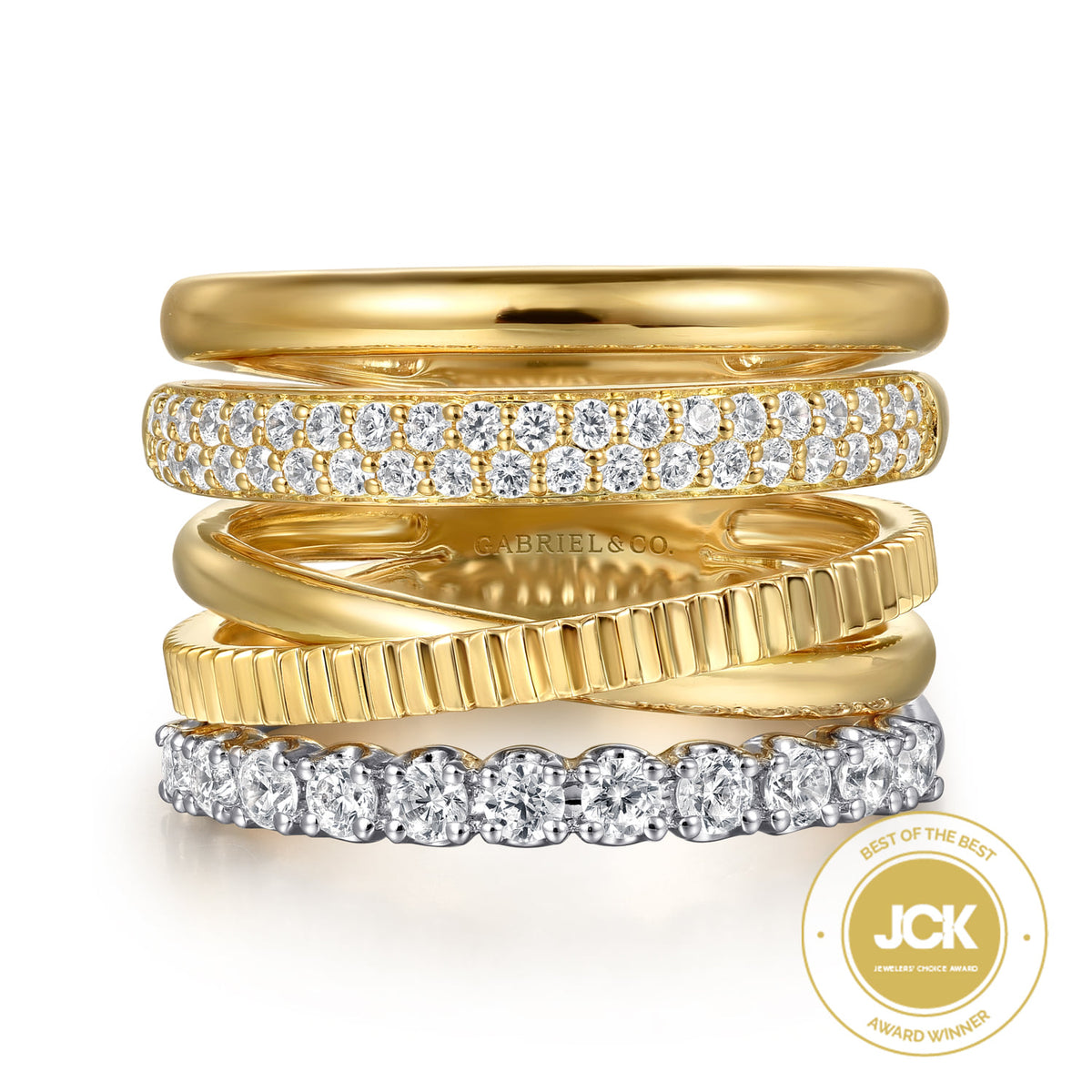 Wide Band Easy-Stack Ring 14K White and Yellow Gold Diamond 0.65ct — Gabriel & Co. LR52585M45JJ