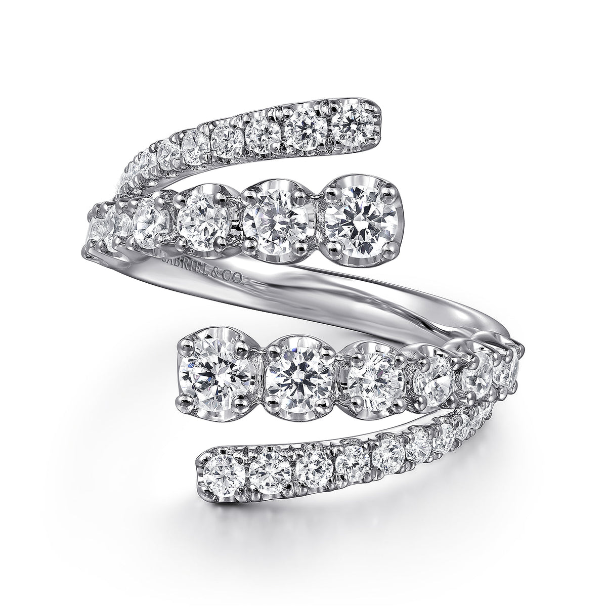 14K White Gold Double Row Diamond Bypass Ladies Ring — Gabriel & Co. official product image — LR52598W45JJ