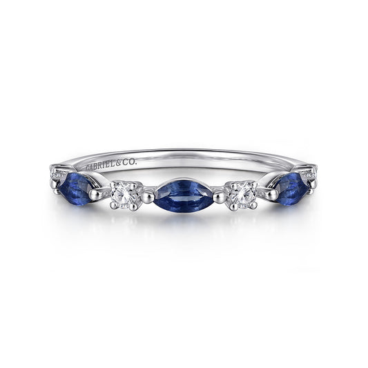 14K White Gold Diamonds and Marquise Blue Sapphire Fashion Ladies Ring — Gabriel & Co. LR52645W45SA