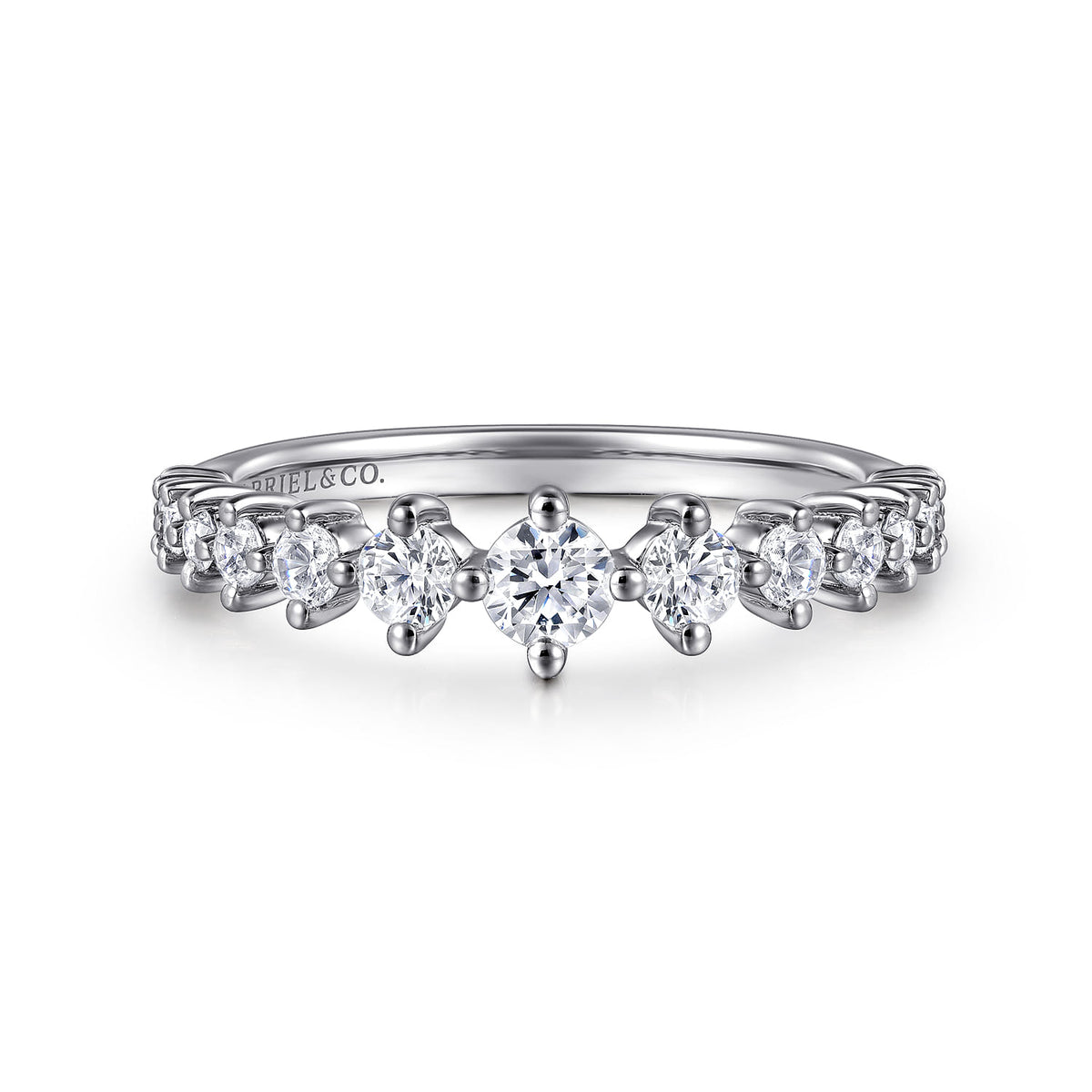 14K White Gold Graduating Diamond Classic Ladies Ring — Gabriel & Co. LR52647W45JJ