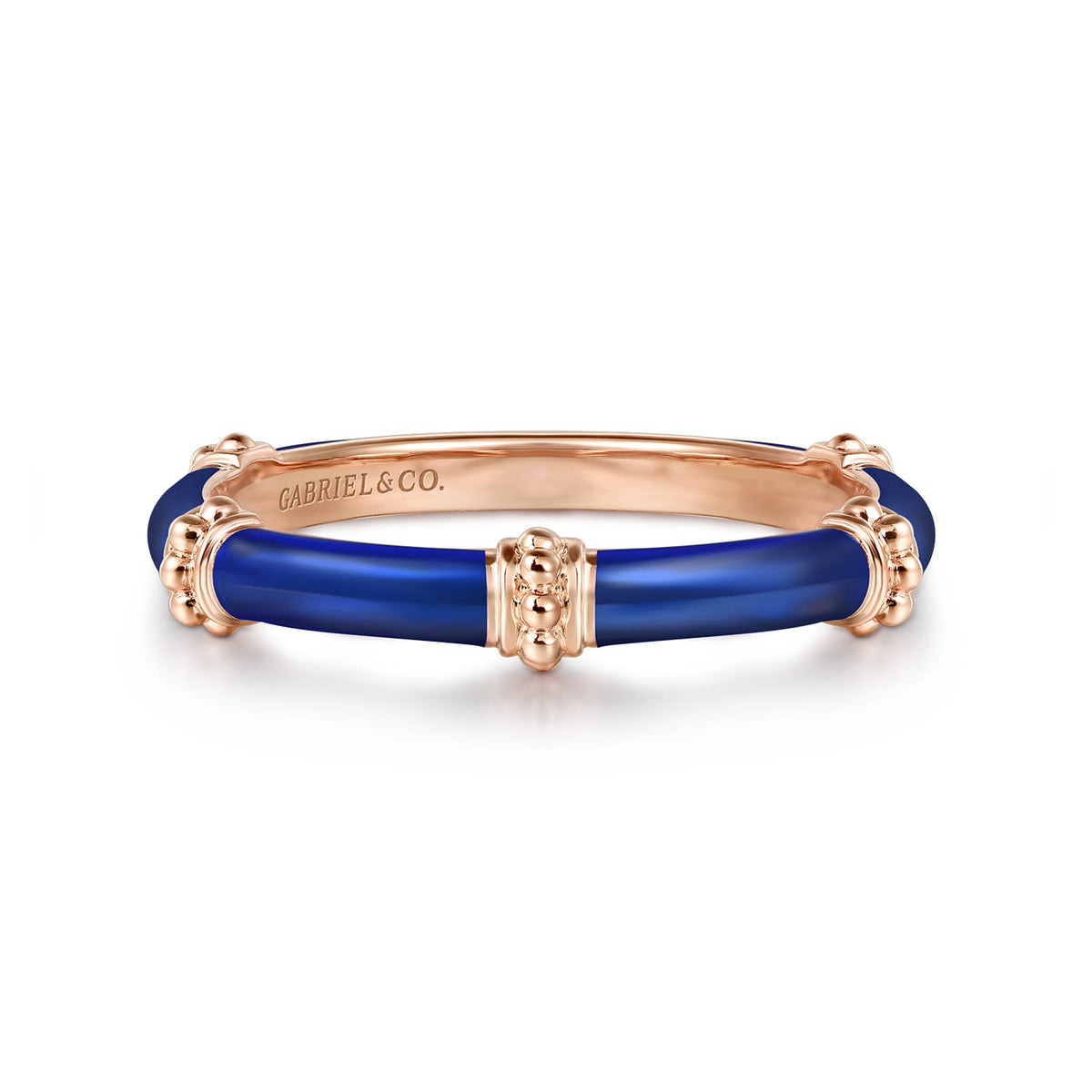 14K Rose Gold Bujukan Bar Split Stackable with Chrome Blue Enamel — Gabriel & Co. LR52650ELK4JJJ