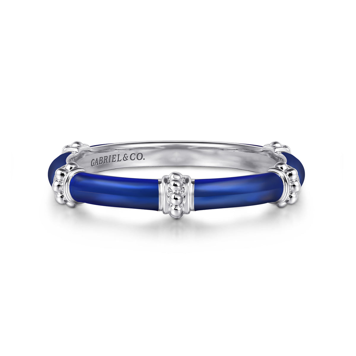 14K White Gold Bujukan Bar Split Stackable with Chrome Blue Enamel — Gabriel & Co. LR52650ELW4JJJ