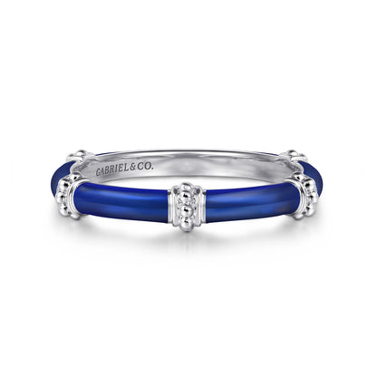 14K White Gold Bujukan Bar Split Stackable with Chrome Blue Enamel — Gabriel & Co. LR52650ELW4JJJ