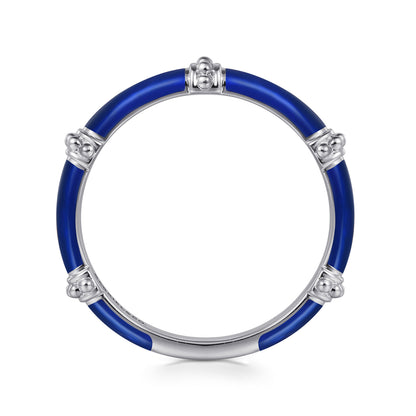 14K White Gold Bujukan Bar Split Stackable with Chrome Blue Enamel — Gabriel & Co. LR52650ELW4JJJ