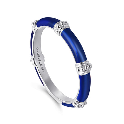 14K White Gold Bujukan Bar Split Stackable with Chrome Blue Enamel — Gabriel & Co. LR52650ELW4JJJ