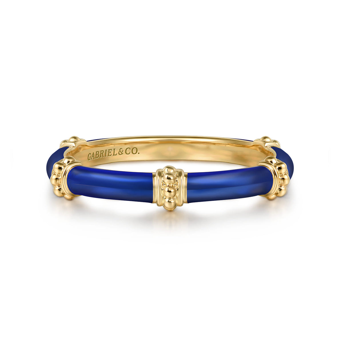 14K Yellow Gold Bujukan Bar Split Stackable with Chrome Blue Enamel — Gabriel & Co. LR52650ELY4JJJ