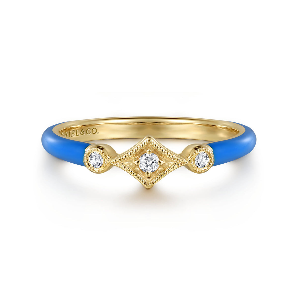 14K Yellow Gold Diamond Split Stackable with Blue Enamel — Gabriel & Co. LR52651ECY45JJ