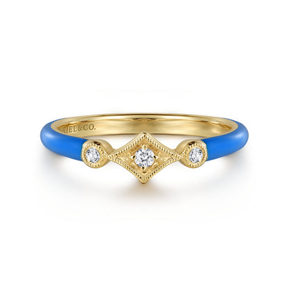 14K Yellow Gold Diamond Split Stackable with Blue Enamel — Gabriel & Co. LR52651ECY45JJ