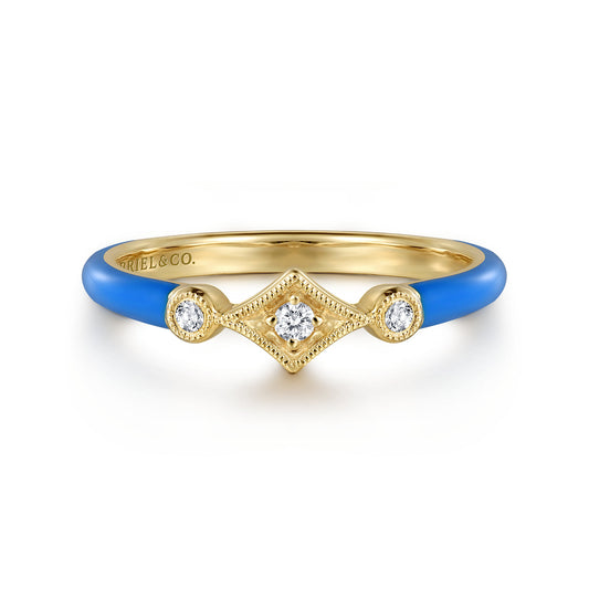 14K Yellow Gold Diamond Split Stackable with Blue Enamel — Gabriel & Co. LR52651ECY45JJ