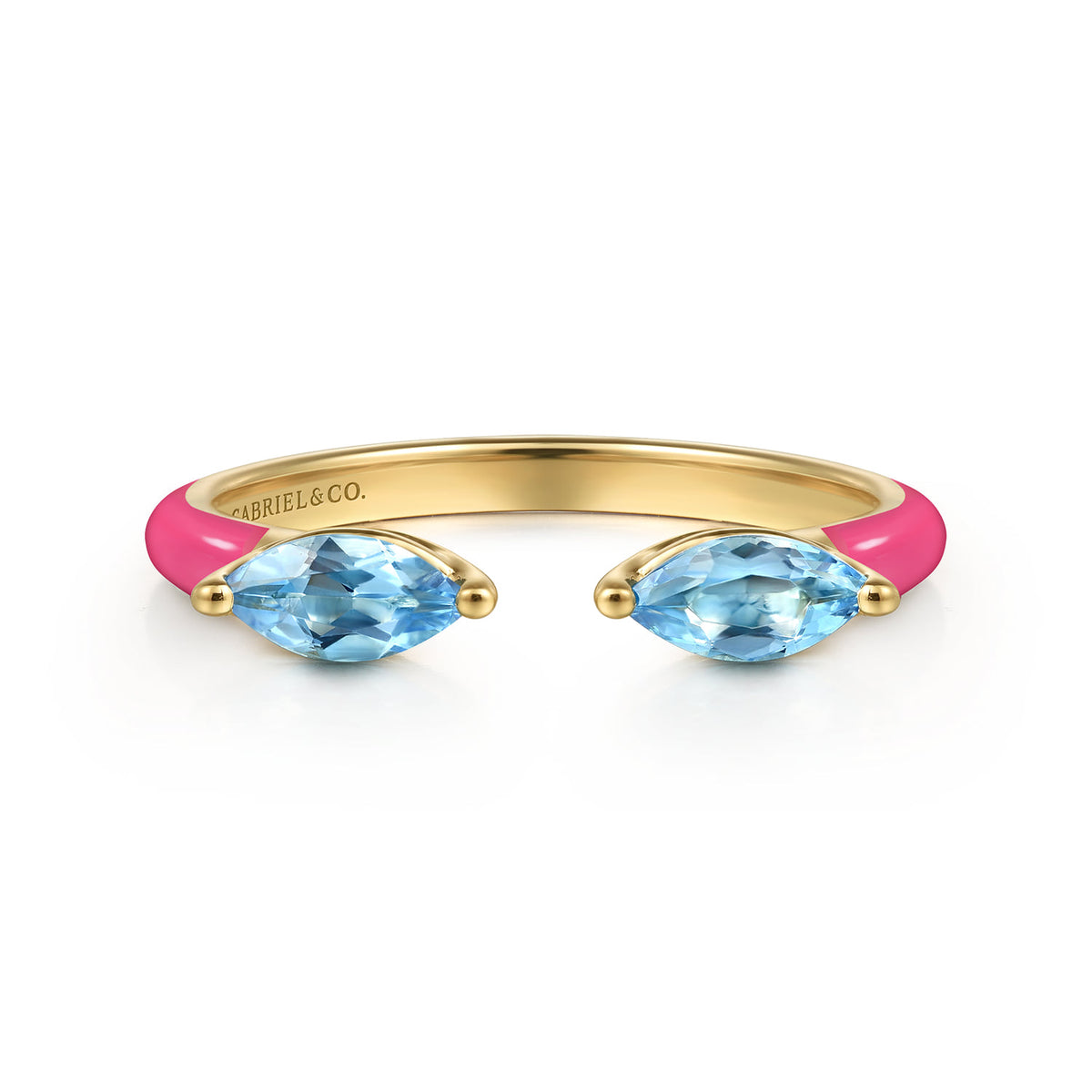 14K Yellow Gold Blue Topaz Open Stackable with Fuchsia Enamel — Gabriel & Co. LR52652EFY4JBT
