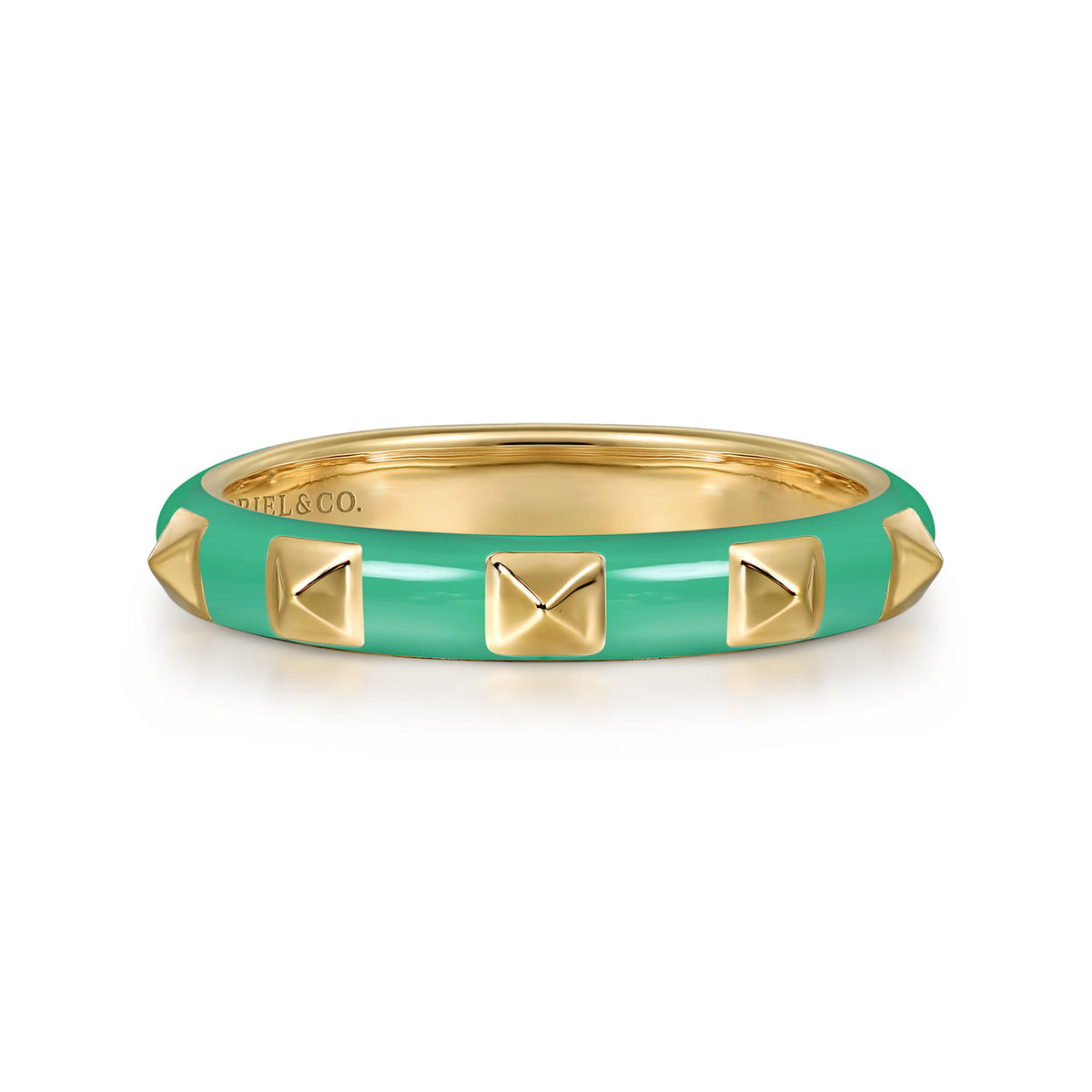 14K Yellow Gold Pyramid Stackable with Mint Green Enamel — Gabriel & Co. LR52654EHY4JJJ