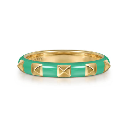 14K Yellow Gold Pyramid Stackable with Mint Green Enamel — Gabriel & Co. LR52654EHY4JJJ