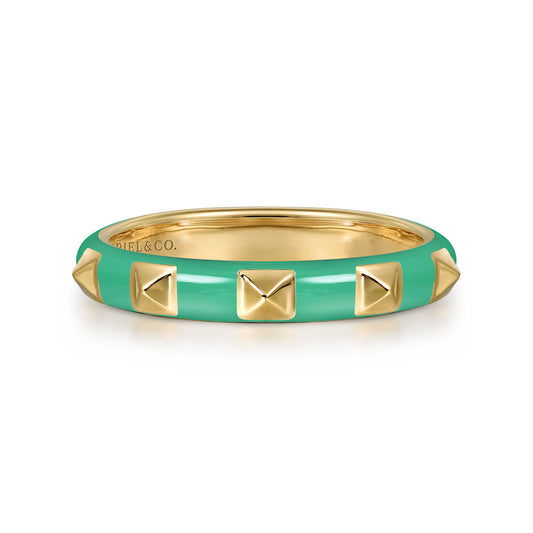 14K Yellow Gold Pyramid Stackable with Mint Green Enamel — Gabriel & Co. LR52654EHY4JJJ