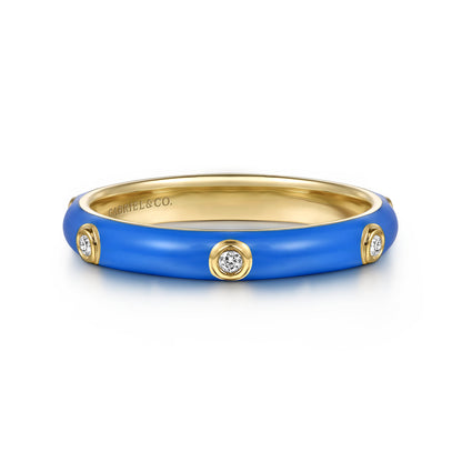 14K Yellow Gold Diamond Split Stackable with Blue Enamel — Gabriel & Co. LR52655ECY45JJ