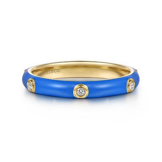 14K Yellow Gold Diamond Split Stackable with Blue Enamel — Gabriel & Co. LR52655ECY45JJ
