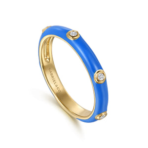 14K Yellow Gold Diamond Split Stackable with Blue Enamel — Gabriel & Co. LR52655ECY45JJ