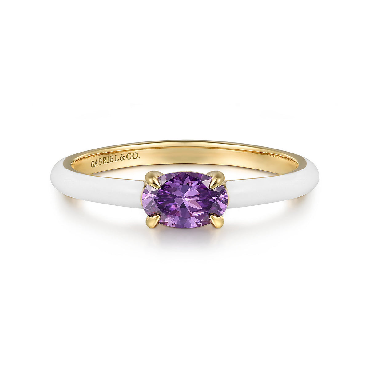 14K Yellow Gold Amethyst Cocktail Stackable with White Enamel — Gabriel & Co. LR52656E9Y4JAM