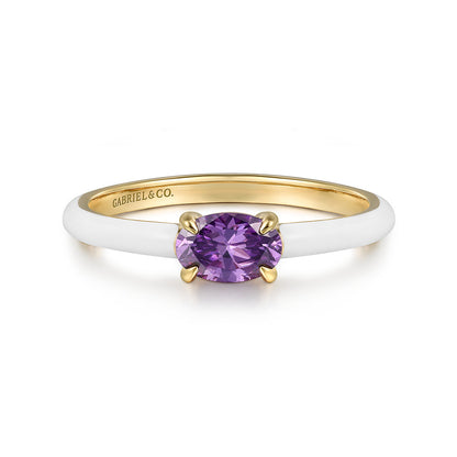 14K Yellow Gold Amethyst Cocktail Stackable with White Enamel — Gabriel & Co. LR52656E9Y4JAM