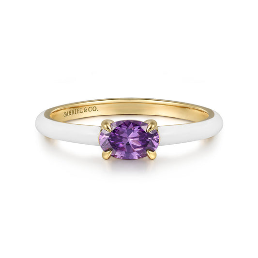 14K Yellow Gold Amethyst Cocktail Stackable with White Enamel — Gabriel & Co. LR52656E9Y4JAM