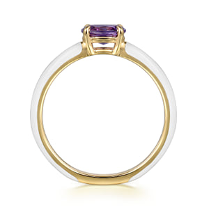 14K Yellow Gold Amethyst Cocktail Stackable with White Enamel — Gabriel & Co. LR52656E9Y4JAM