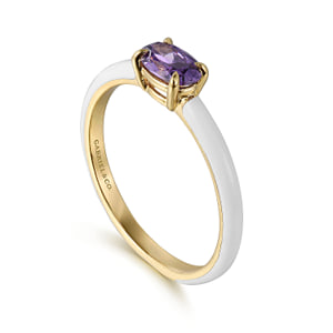 14K Yellow Gold Amethyst Cocktail Stackable with White Enamel — Gabriel & Co. LR52656E9Y4JAM
