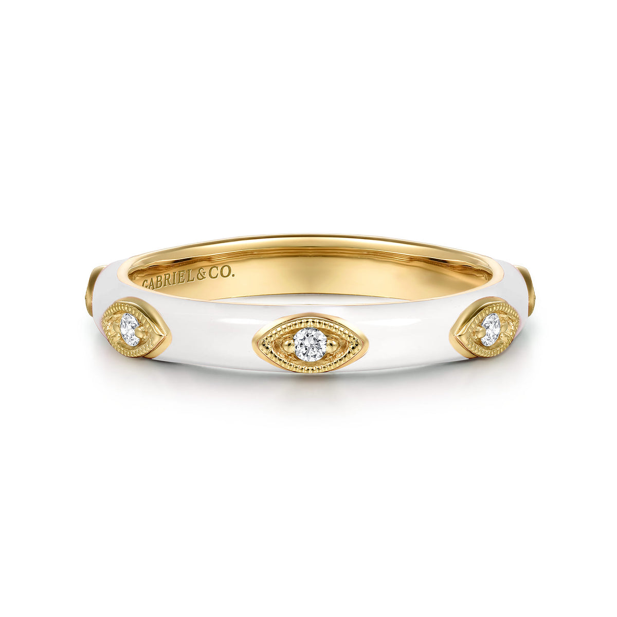 14K Yellow Gold Diamond Split Stackable with White Enamel — Gabriel & Co. LR52657E9Y45JJ