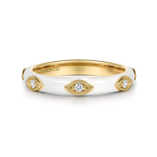 14K Yellow Gold Diamond Split Stackable with White Enamel — Gabriel & Co. LR52657E9Y45JJ