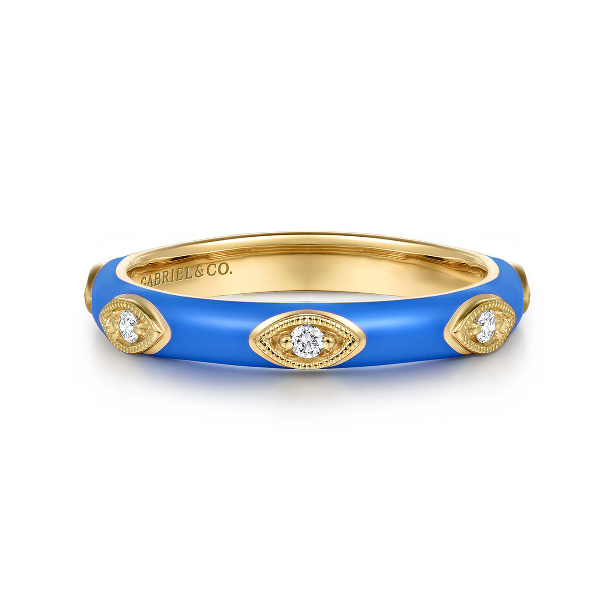 14K Yellow Gold Diamond Split Stackable with Blue Enamel — Gabriel & Co. LR52657ECY45JJ