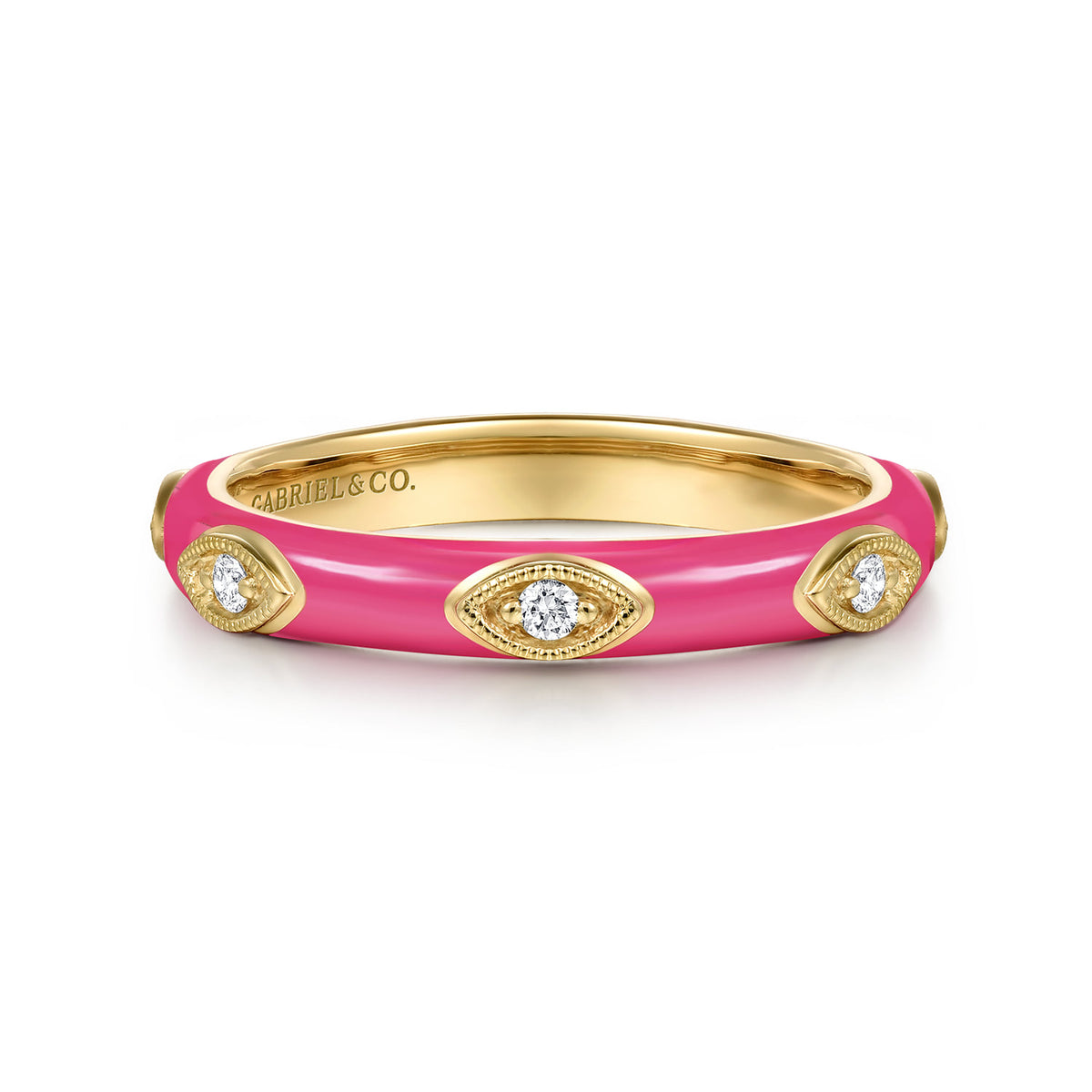 14K Yellow Gold Diamond Split Stackable with Fuchsia Enamel — Gabriel & Co. LR52657EFY45JJ