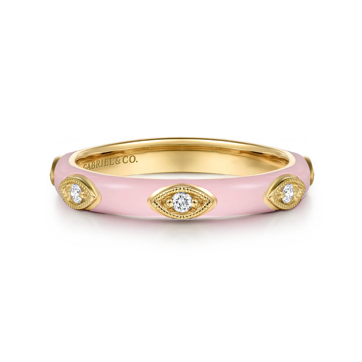 14K Yellow Gold Diamond Split Stackable with Neutral Pink Enamel — Gabriel & Co. LR52657EWY45JJ