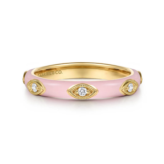 14K Yellow Gold Diamond Split Stackable with Neutral Pink Enamel — Gabriel & Co. LR52657EWY45JJ