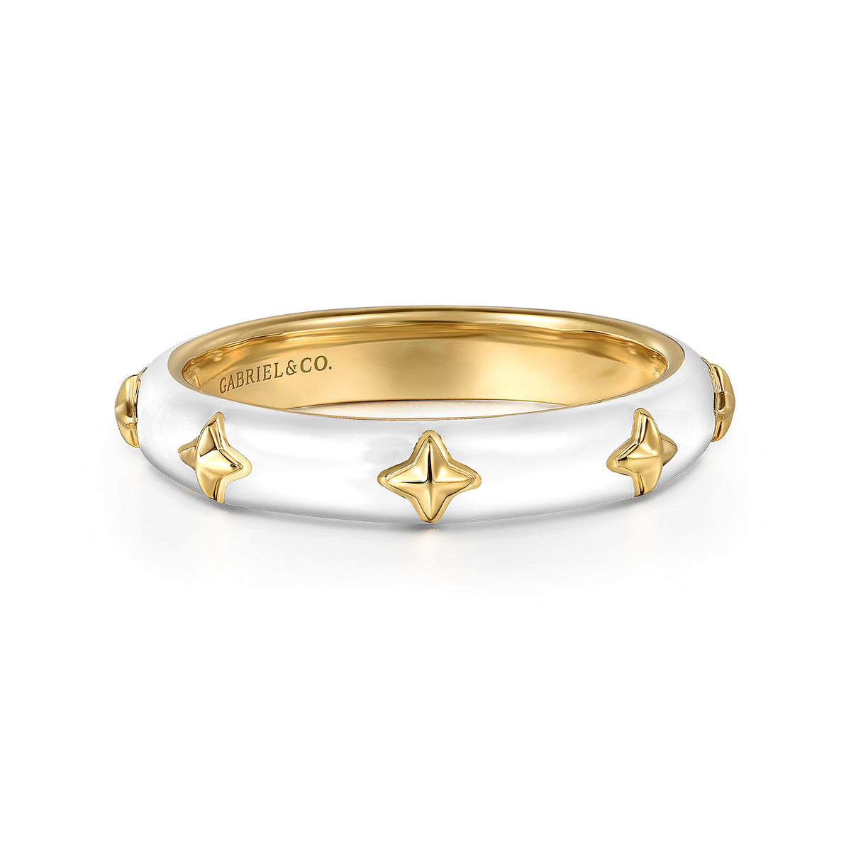 14K Yellow Gold Star Split Stackable with White Enamel — Gabriel & Co. LR52658E9Y4JJJ