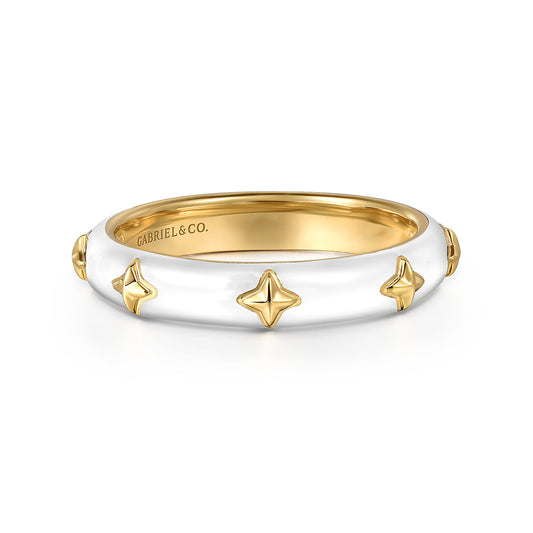 14K Yellow Gold Star Split Stackable with White Enamel — Gabriel & Co. LR52658E9Y4JJJ