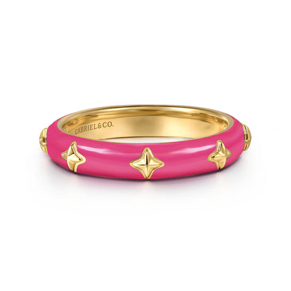 14K Yellow Gold Star Split Stackable with Fuchsia Enamel — Gabriel & Co. LR52658EFY4JJJ