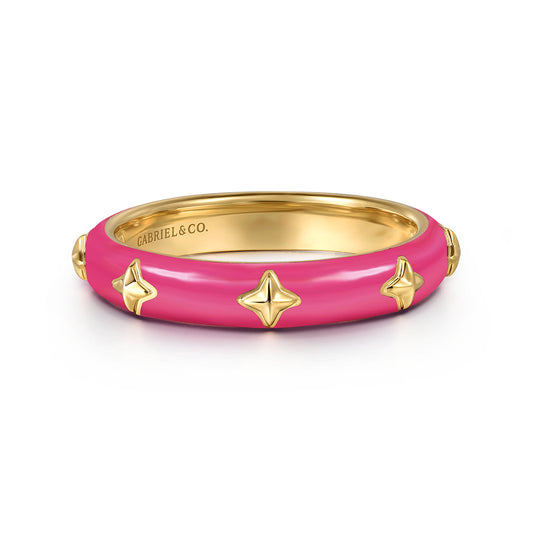 14K Yellow Gold Star Split Stackable with Fuchsia Enamel — Gabriel & Co. LR52658EFY4JJJ